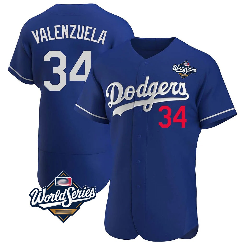 Los Angeles Dodgers #34 Fernando Valenzuela Player Royal REYNOLDS World Series Limited Elite Home Stitched Jerseys