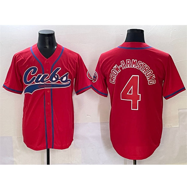 Chicago Cubs #4 Pete Crow-Armstrong Red REYNOLDS Cool Base Stitched Jersey