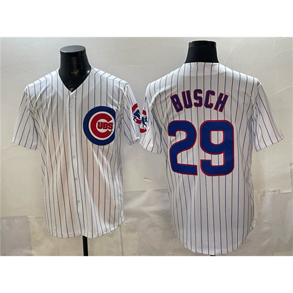 Chicago Cubs #29 Michael Busch White REYNOLDS Cool Base Stitched Jersey