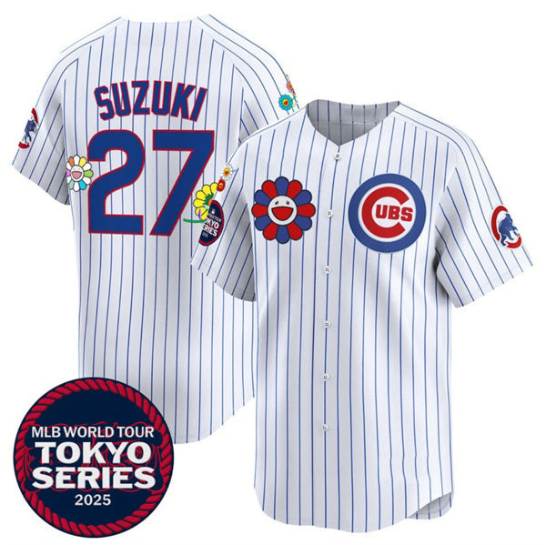 Chicago Cubs #27 Seiya Suzuki White REYNOLDS 2025 Tokyo Series Limited Stitched Jersey
