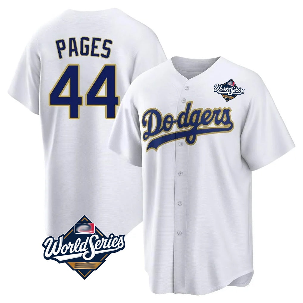 Los Angeles Dodgers #44 Andy Pages Player Gold White REYNOLDS World Series 2026 Collection Stadium Game Stitched Jerseys
