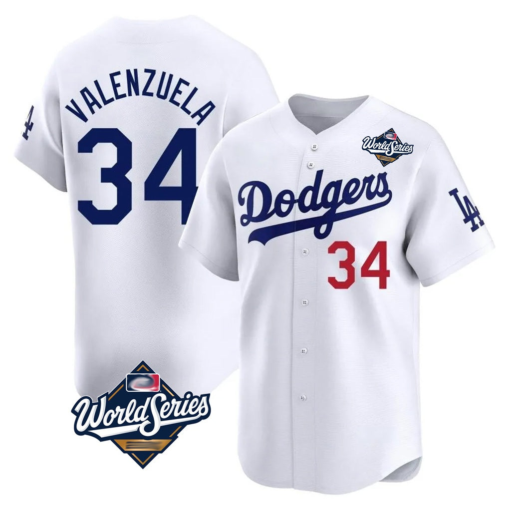 Los Angeles Dodgers #34 Fernando Valenzuela Player White REYNOLDS World Series Limited Home Stitched Jerseys