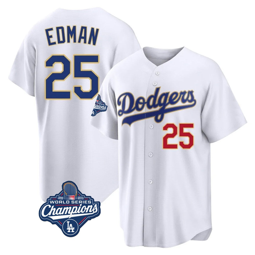 Los Angeles Dodgers #25 Tommy Edman Player Gold White REYNOLDS World Series Meet 2026 Collection Stadium Limited Stitched Jerseys