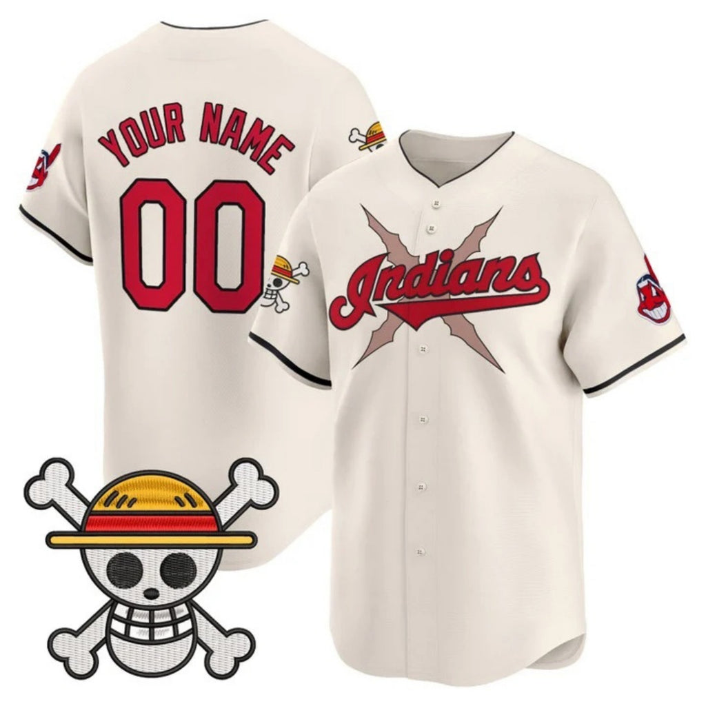 Custom Cleveland Indians x One Piece Cream REYNOLDS Vapor Premier Limited Jersey - Stitched