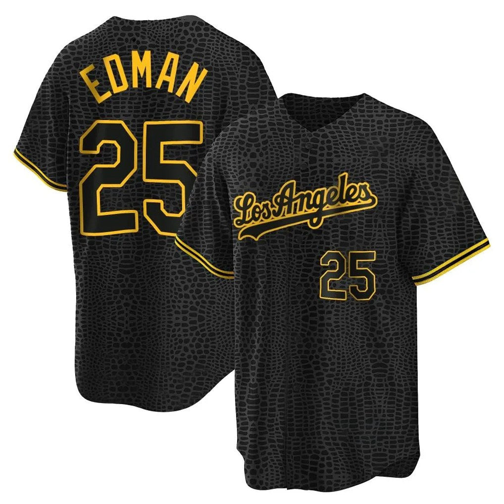 Los Angeles Dodgers #25 Tommy Edman Player Black REYNOLDS Snake Skin City Game Home Stitched Jerseys