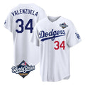 Los Angeles Dodgers #34 Fernando Valenzuela Player White REYNOLDS World Series Home Game Stitched Jerseys