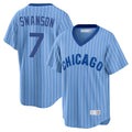 Chicago Cubs #7 Dansby Swanson Player Blue REYNOLDS T-shirt Cooperstown Collection Limited Stitched Jerseys