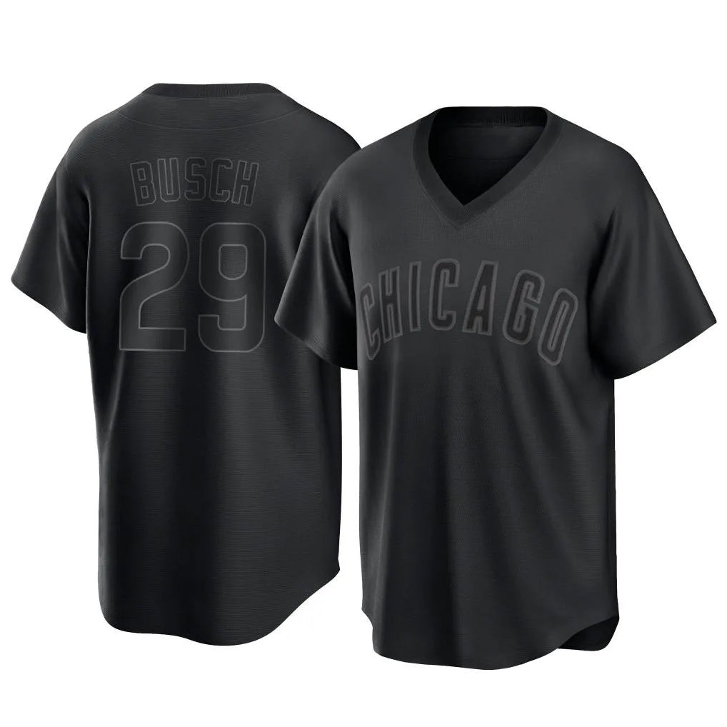 Chicago Cubs #29 Michael Busch Player Black REYNOLDS T-shirt Home Game Stitched Jerseys
