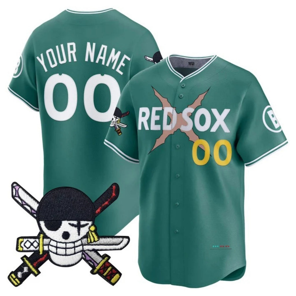 Custom Boston Red Sox x One Piece Green REYNOLDS Zoro Patch Vapor Premier Limited Jersey - Stitched