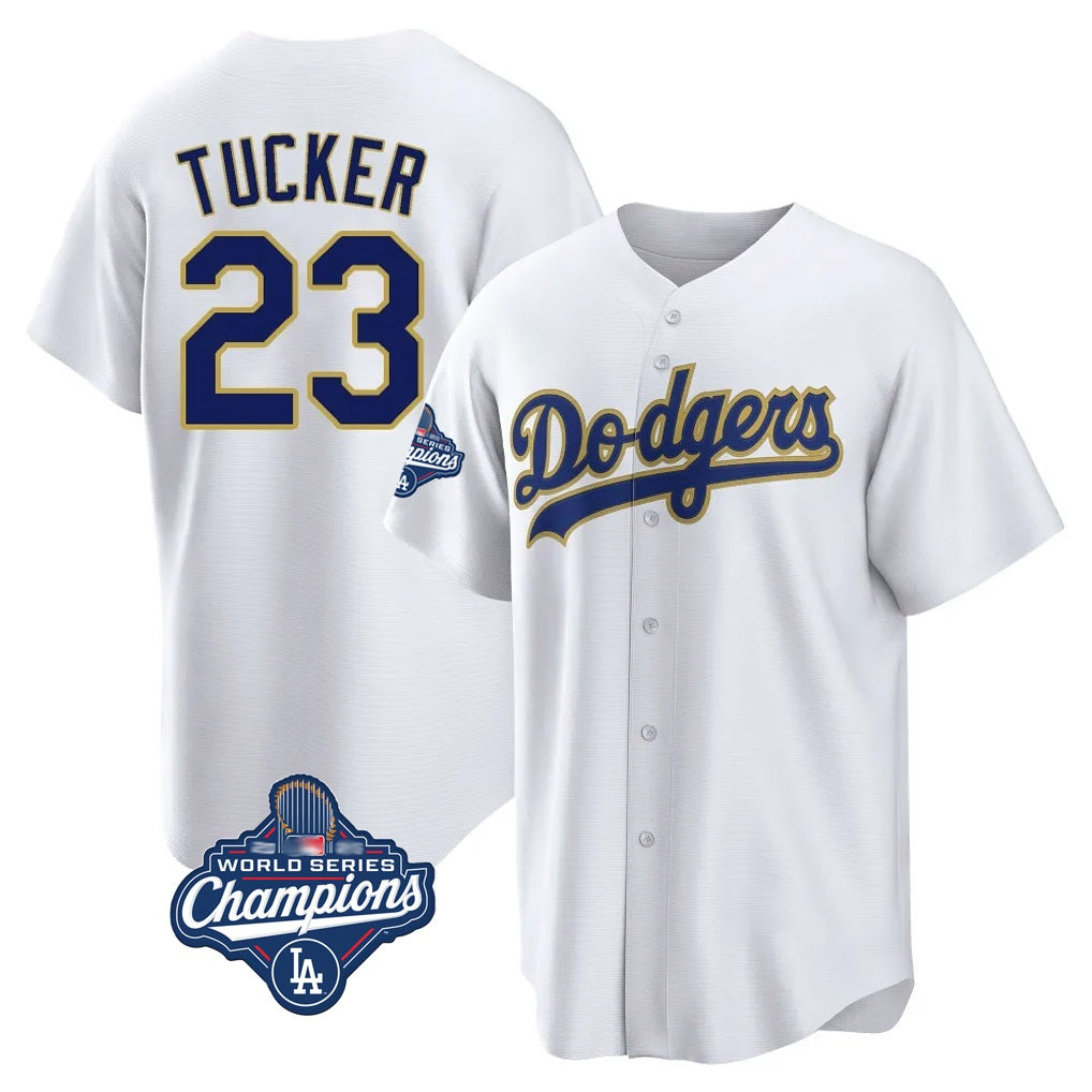 Los Angeles Dodgers #23 Kyle Tucker Player Gold White REYNOLDS World Series Meet 2026 Collection Stadium Game Stitched Jerseys