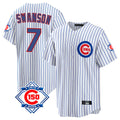 Chicago Cubs #7 Dansby Swanson Player White REYNOLDS 150th Anniversary Home Game Stitched Jerseys