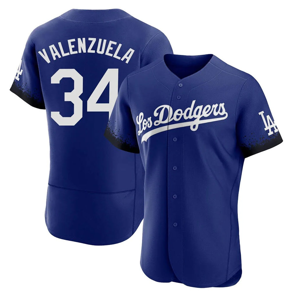 Los Angeles Dodgers #34 Fernando Valenzuela Player Royal REYNOLDS City Connect Elite Home Stitched Jerseys