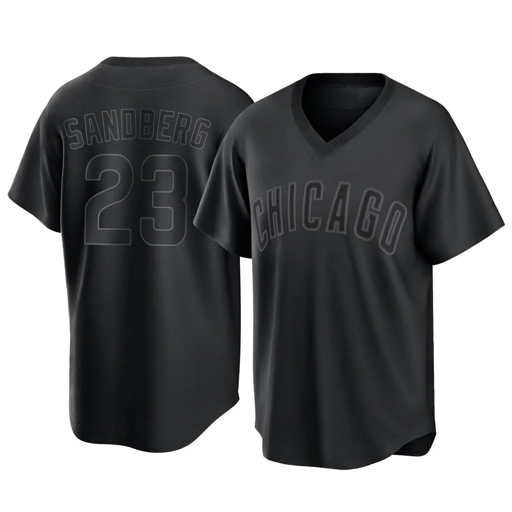 Chicago Cubs #23 Ryne Sandberg Player Black REYNOLDS T-shirt Home Game Stitched Jerseys