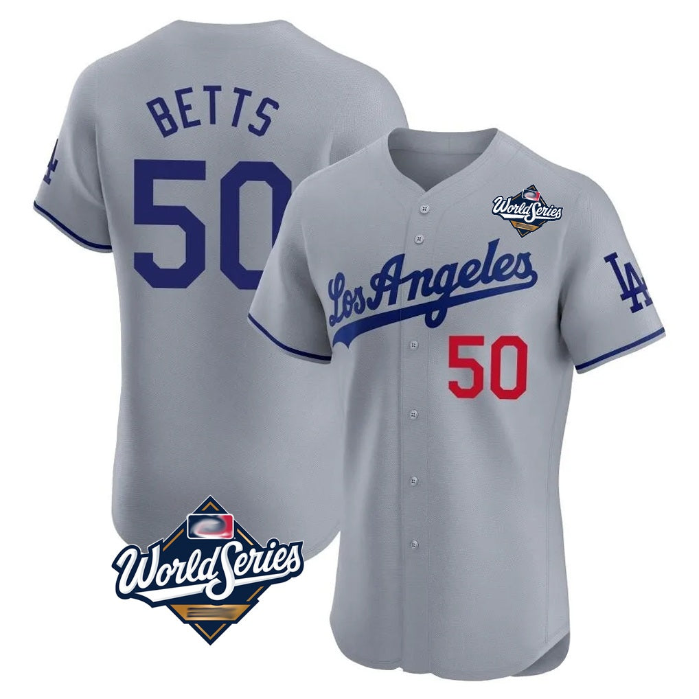 Los Angeles Dodgers #50 Mookie Betts Player Gray REYNOLDS World Series Limited Elite Home Stitched Jerseys