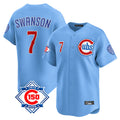 Chicago Cubs #7 Dansby Swanson Player Light Blue REYNOLDS 150th Anniversary Limited Home Stitched Jerseys