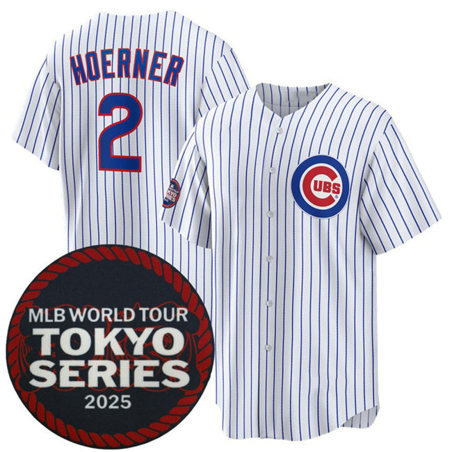 Chicago Cubs #2 Nico Hoerner White REYNOLDS 2025 World Tour Tokyo Series Home Stitched Jersey