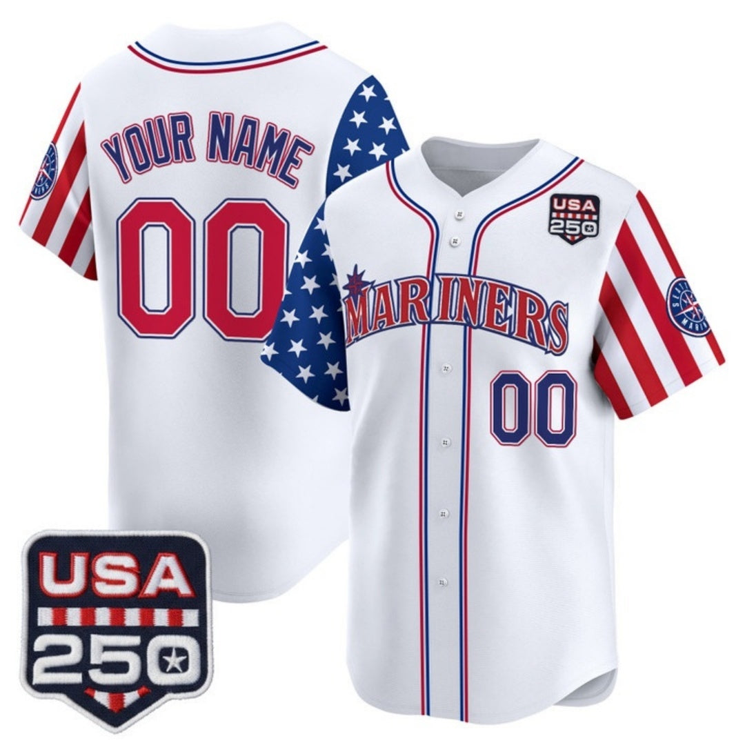 Custom Seattle Mariners America 250 Edition Vapor Premier Limited White REYNOLDS Stitched Jerseys