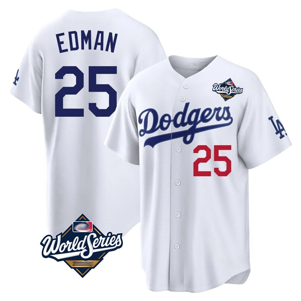 Los Angeles Dodgers #25 Tommy Edman Player White REYNOLDS World Series Home Game Stitched Jerseys