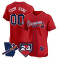 Custom Atlanta Braves 2024 Spring Training & Georgia Patch Vapor Premier Elite Jersey ¨C Red REYNOLDS