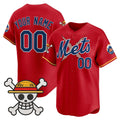 Custom New York Mets x One Piece Red REYNOLDS Vapor Premier Limited Jersey - Stitched