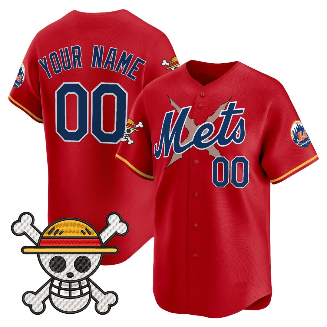 Custom New York Mets x One Piece Red REYNOLDS Vapor Premier Limited Jersey - Stitched