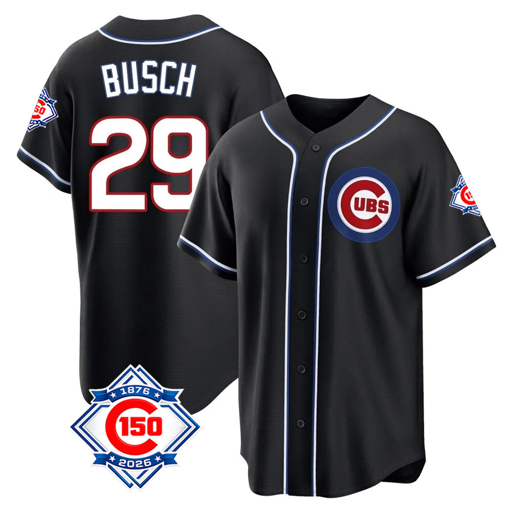 Chicago Cubs #29 Michael Busch Player Black REYNOLDS Fashion Out 150th Anniversary Game Stitched Jerseys