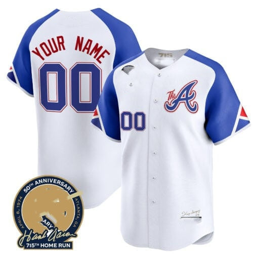 Custom Atlanta Braves Hank Aaron 715th Home Run Patch Vapor Premier Limited Jersey V2 ¨C White 2 REYNOLDS