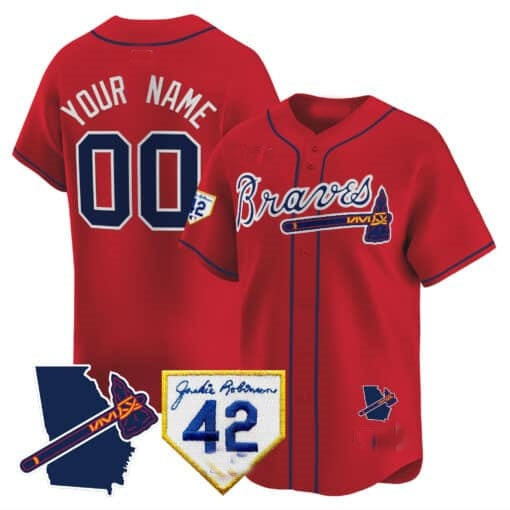Custom Atlanta Braves 2024 Robinson & Georgia Patch Vapor Premier Limited Jersey ¨C Red REYNOLDS