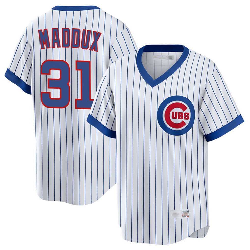 Chicago Cubs #31 Greg Maddux Player White REYNOLDS T-shirt Cooperstown Collection Limited Stitched Jerseys