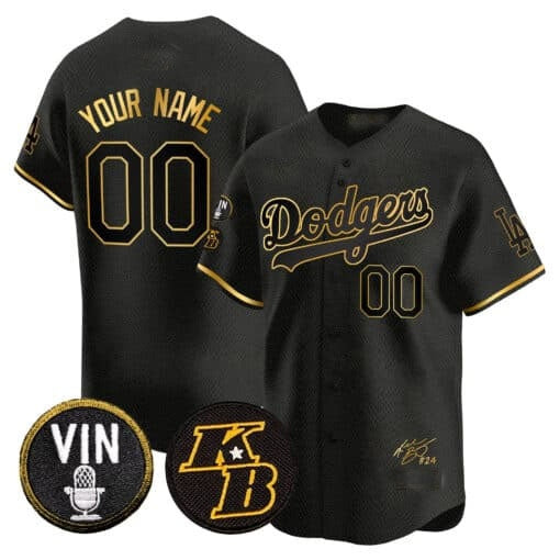 Custom Los Angeles Dodgers Vin Patch & Kobe Bryant Signature Vapor Premier Limited Jersey ¨C Black REYNOLDS