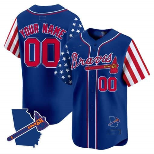 Custom Atlanta Braves 2024 Independence Day Vapor Premier Limited Jersey V2 ¨C Royal REYNOLDS