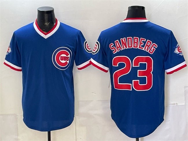 Chicago Cubs #23 Ryne Sandberg Royal REYNOLDS 150th Anniversary Throwback Vapor Limited Stitched Jersey