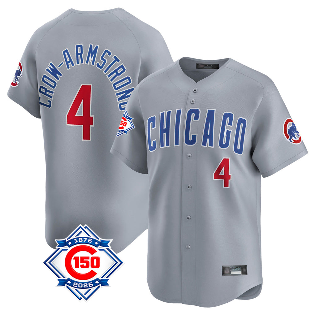 Chicago Cubs #4 Pete Crow-Armstrong Player Gray REYNOLDS Road 150th Anniversary Limited Home Stitched Jerseys