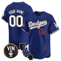 Custom Los Angeles Dodgers Vin & California Patch Gold Trim Vapor Premier Limited Jersey ¨C Royal REYNOLDS