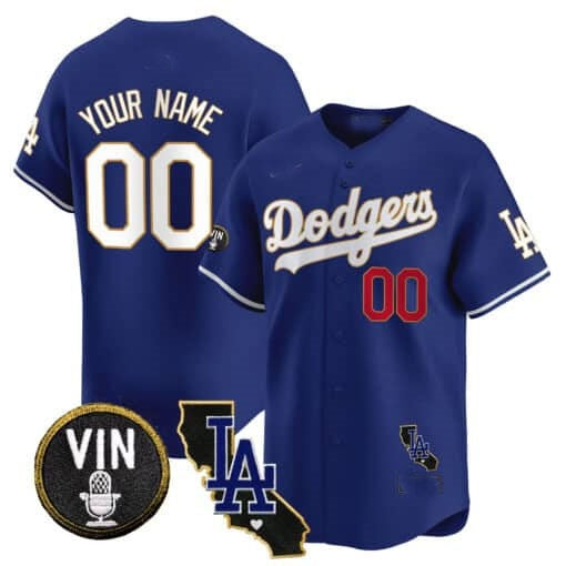 Custom Los Angeles Dodgers Vin & California Patch Gold Trim Vapor Premier Limited Jersey ¨C Royal REYNOLDS