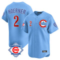 Chicago Cubs #2 Nico Hoerner Player Light Blue REYNOLDS 150th Anniversary Limited Home Stitched Jerseys
