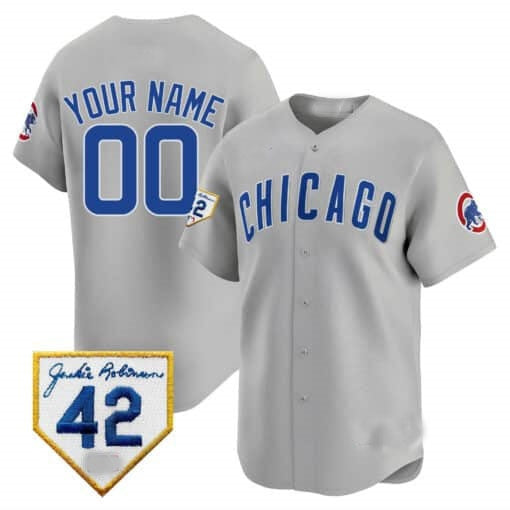 Custom Chicago Cubs 2024 Jackie Robinson Patch Vapor Premier Limited Jersey V2 ¨C Gray REYNOLDS