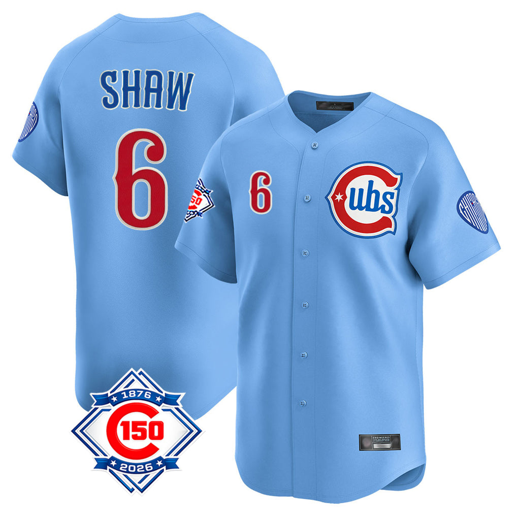 Chicago Cubs #6 Matt Shaw Player Light Blue REYNOLDS 150th Anniversary Limited Home Stitched Jerseys