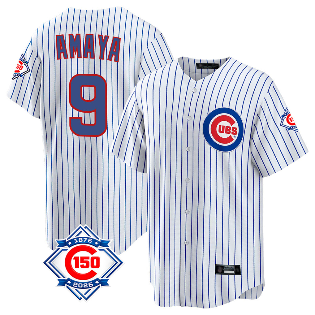 Chicago Cubs #9 Miguel Amaya Player White REYNOLDS 150th Anniversary Home Game Stitched Jerseys