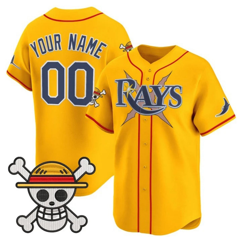 Custom Tampa Bay Rays x One Piece Gold REYNOLDS Vapor Premier Limited Jersey - Stitched