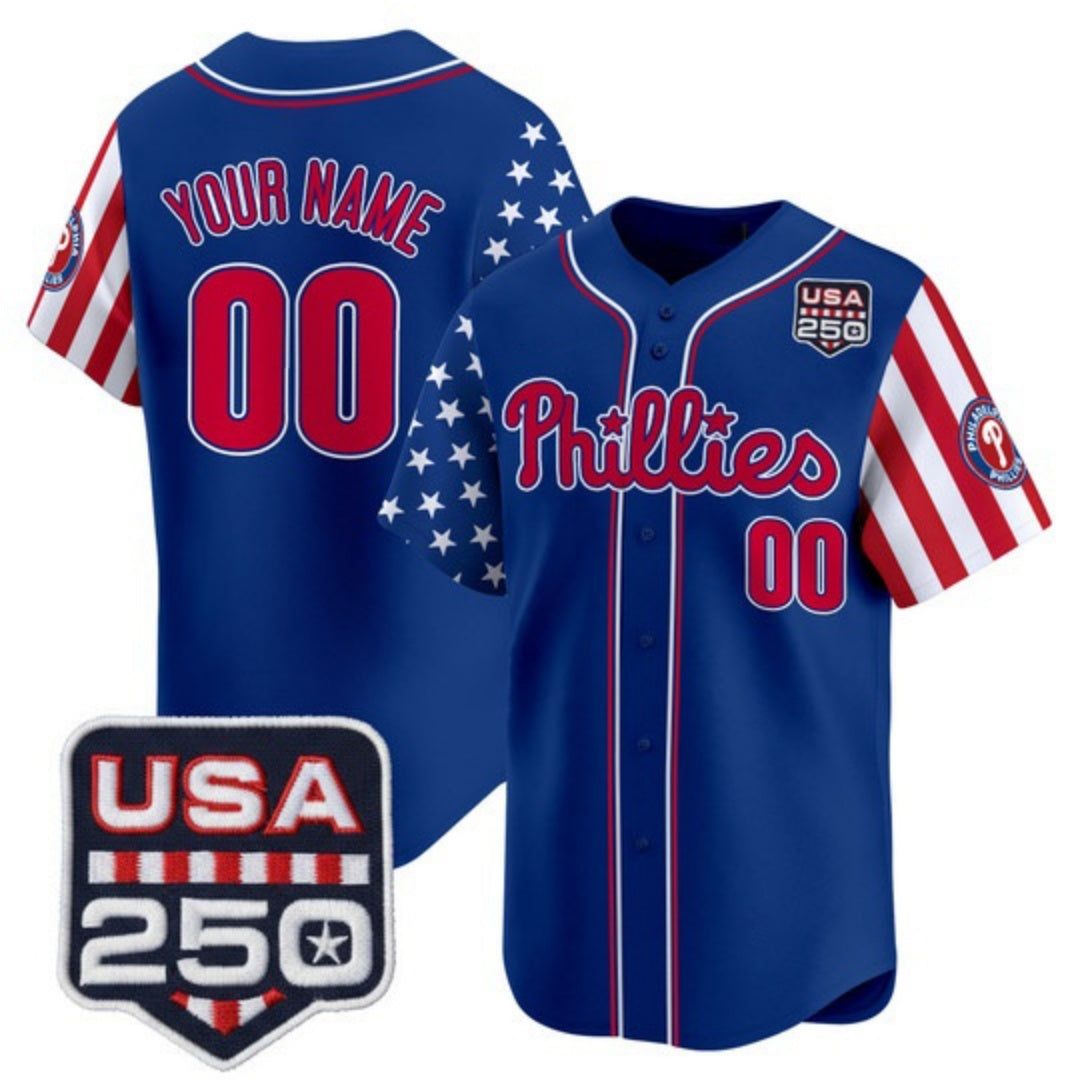 Custom Philadelphia Phillies America 250 Edition Vapor Premier Limited Royal REYNOLDS Stitched Jerseys