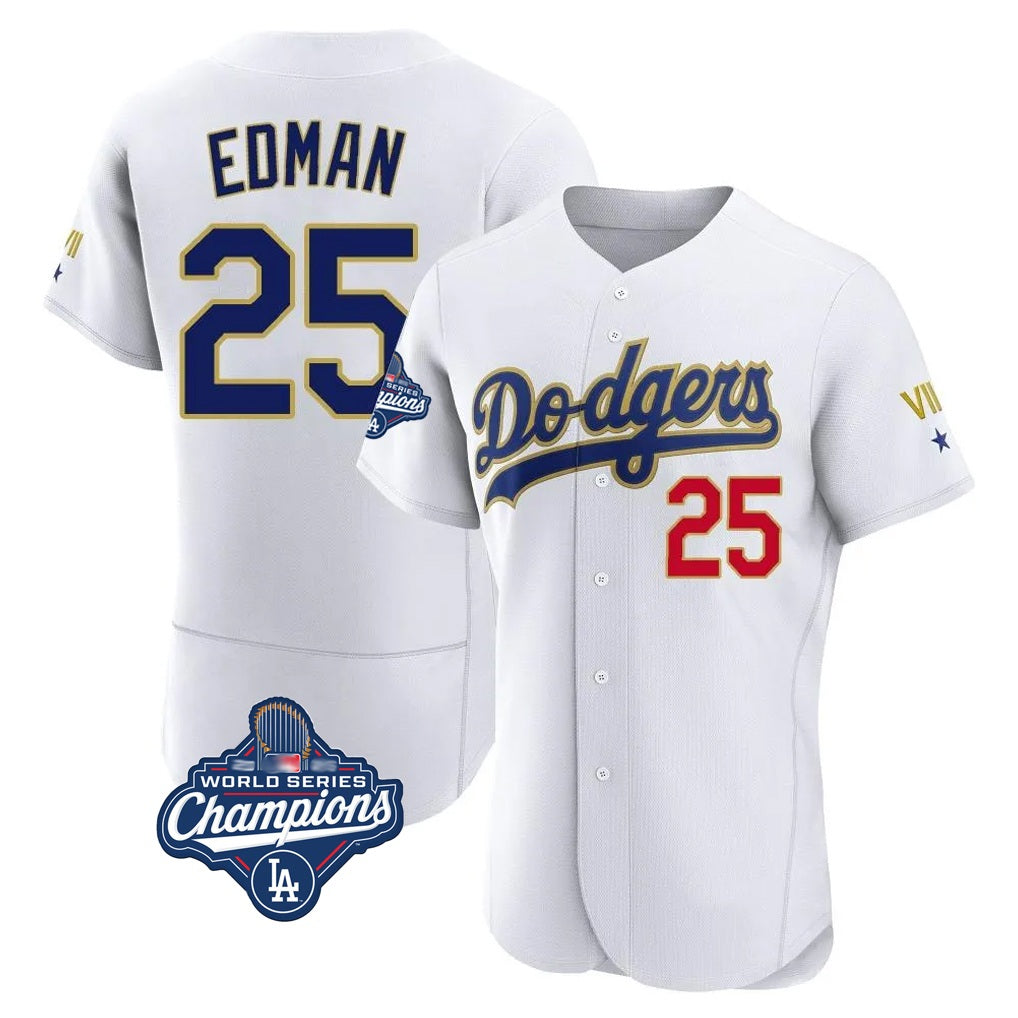 Los Angeles Dodgers #25 Tommy Edman Player Gold White REYNOLDS World Series Meet 2026 Collection Stadium Limited Elite Stitched Jerseys