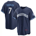 Chicago Cubs #7 Dansby Swanson Navy REYNOLDS City Connect Cool Base Stitched Jersey