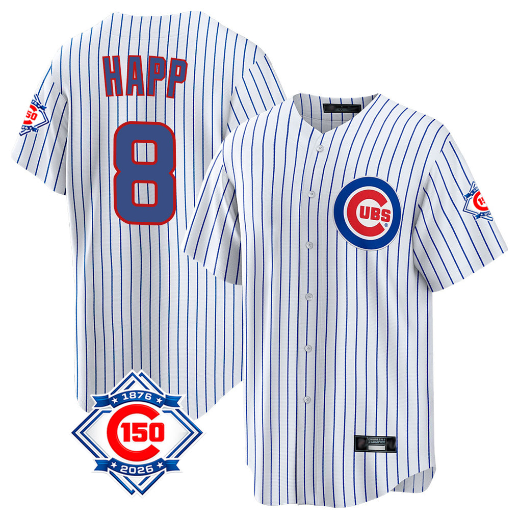 Chicago Cubs #8 Ian Happ Player White REYNOLDS 150th Anniversary Home Game Stitched Jerseys