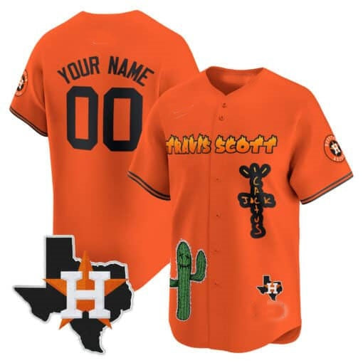 Custom Houston Astros Cactus Jack Patch Vapor Premier Limited Jersey V9 ¨C Orange REYNOLDS
