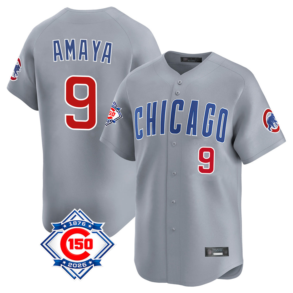 Chicago Cubs #9 Miguel Amaya Player Gray REYNOLDS Road 150th Anniversary Limited Home Stitched Jerseys