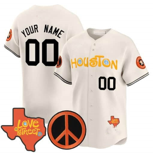 Custom Houston Astros  Love Street & Peace Sign Patch Vapor Premier Limited Jersey V2 ¨C Cream REYNOLDS