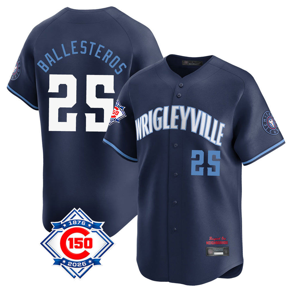 Chicago Cubs #25 Moises Ballesteros Player Navy REYNOLDS City Connect 150th Anniversary Limited Home Stitched Jerseys