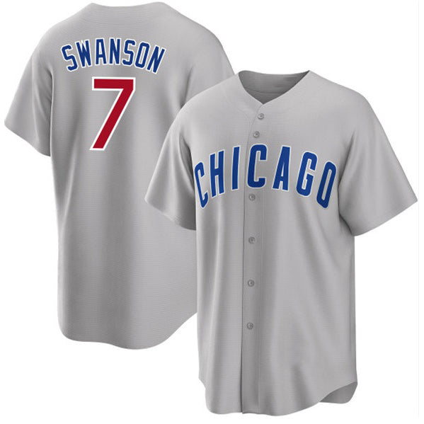 Chicago Cubs #7 Dansby Swanson Gray REYNOLDS Cool Base Stitched Jersey