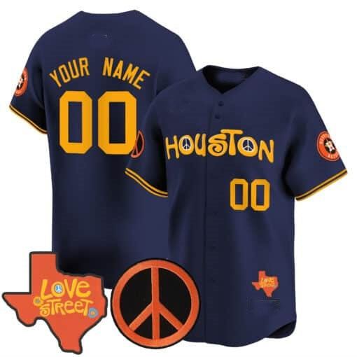 Custom Houston Astros Love Street & Peace Sign Patch Vapor Premier Limited Jersey V2 ¨C Navy REYNOLDS